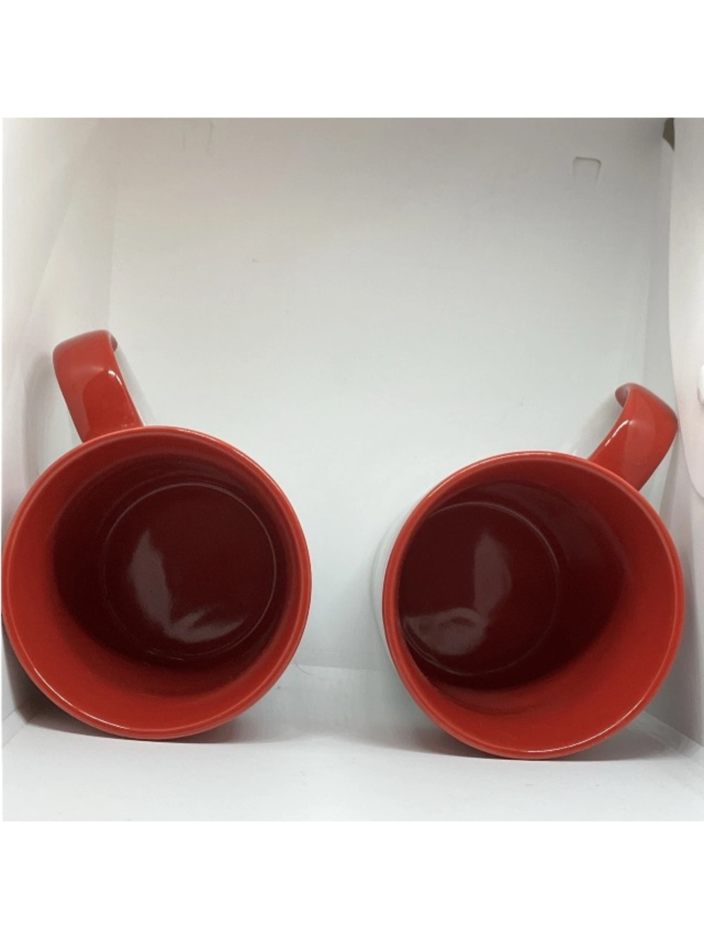 SET OF 2 Crate & Barrel Ceramic Coffee Mugs Red White Dipped Glaze 14oz Holidays - Picture 5 of 16